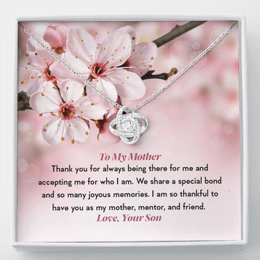 KORAFINA Customized Mom Necklace Gift to Mom from Son to My Mother Thank You Knot Necklace Gift Necklace with Message Card On Birthday, Christmas